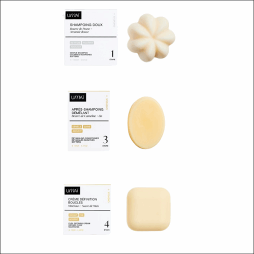 Routine boucle Umaï Shampoing doux Après shampoing Crème boucle